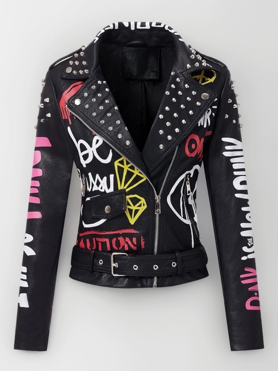 Redfox Jackets & Blazers - REDFOX Faux Leather Graffiti Motorcycle Jacket